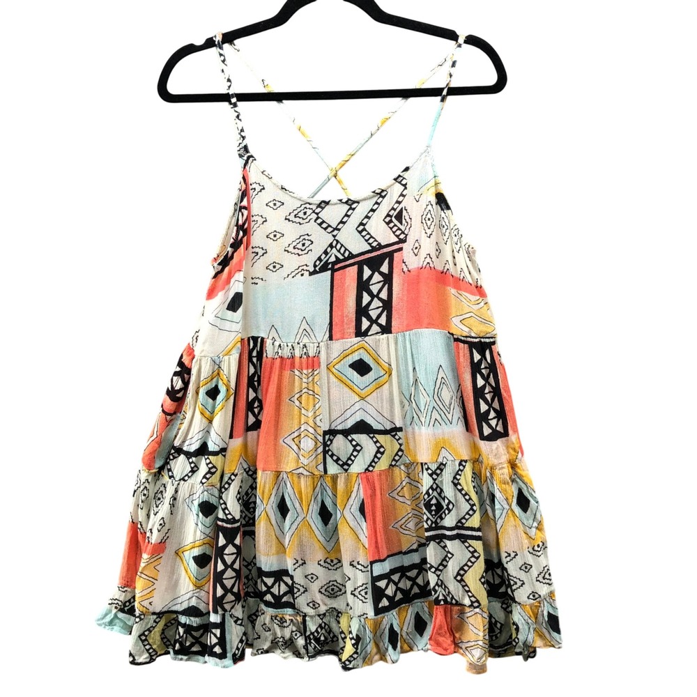 Billabong Cami‎ Tank Womens M Abstract Tribal Patchwork Boho Rayon Tiered